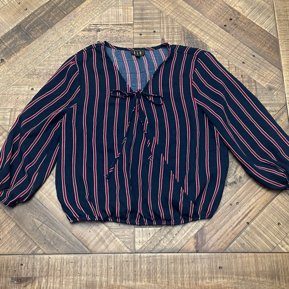 Elegant Navy and Red Striped Blouse